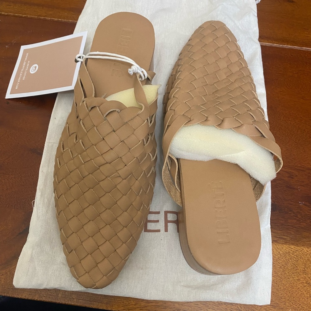 Woven Leather Heeled Slides - Picture 2 of 7